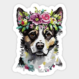 Mixed Breed Dog Floral Portrait Sticker